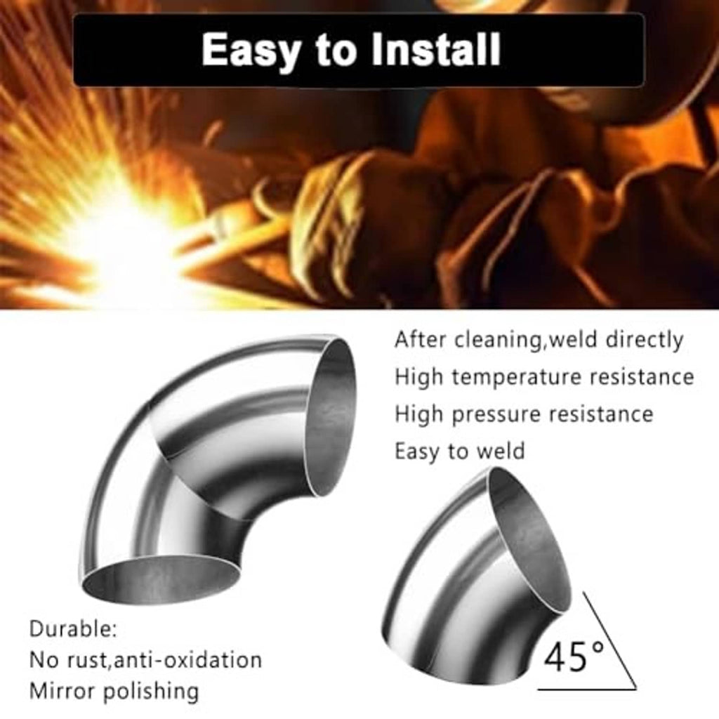 Stainless steel 45-degree exhaust elbow pipe, weldable curved bend