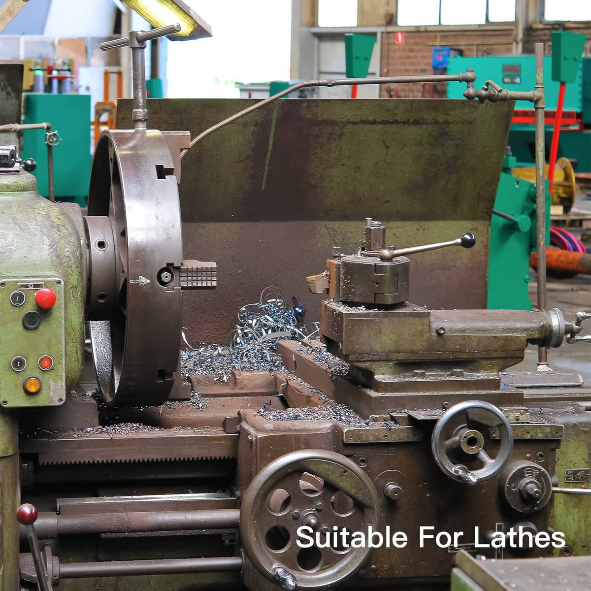 Metal Morse taper drill sleeve adapter mounted on lathe tool area
