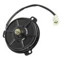 Black radiator cooling fan motor with white electrical connector and power wires