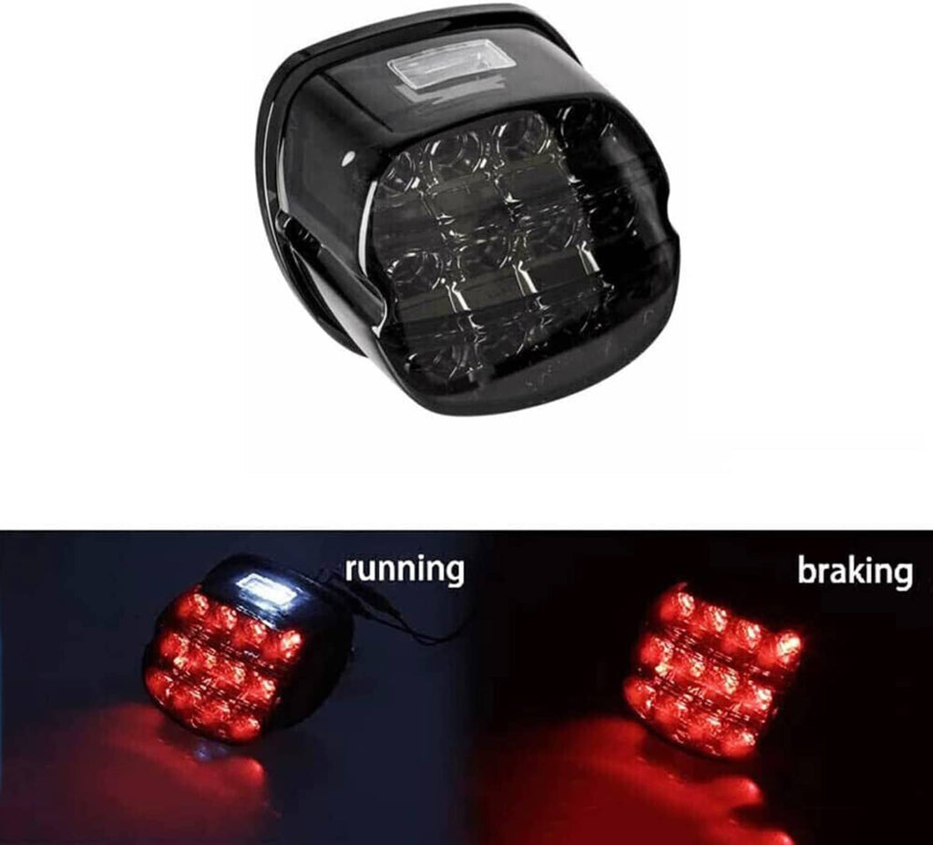 Smoked-lens LED tail light showing running and braking red glow