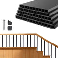Black aluminum deck balusters with square hollow posts and included connectors and screws