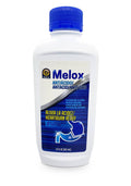 Heartburn relief antacid bottle with blue cap, front label facing forward