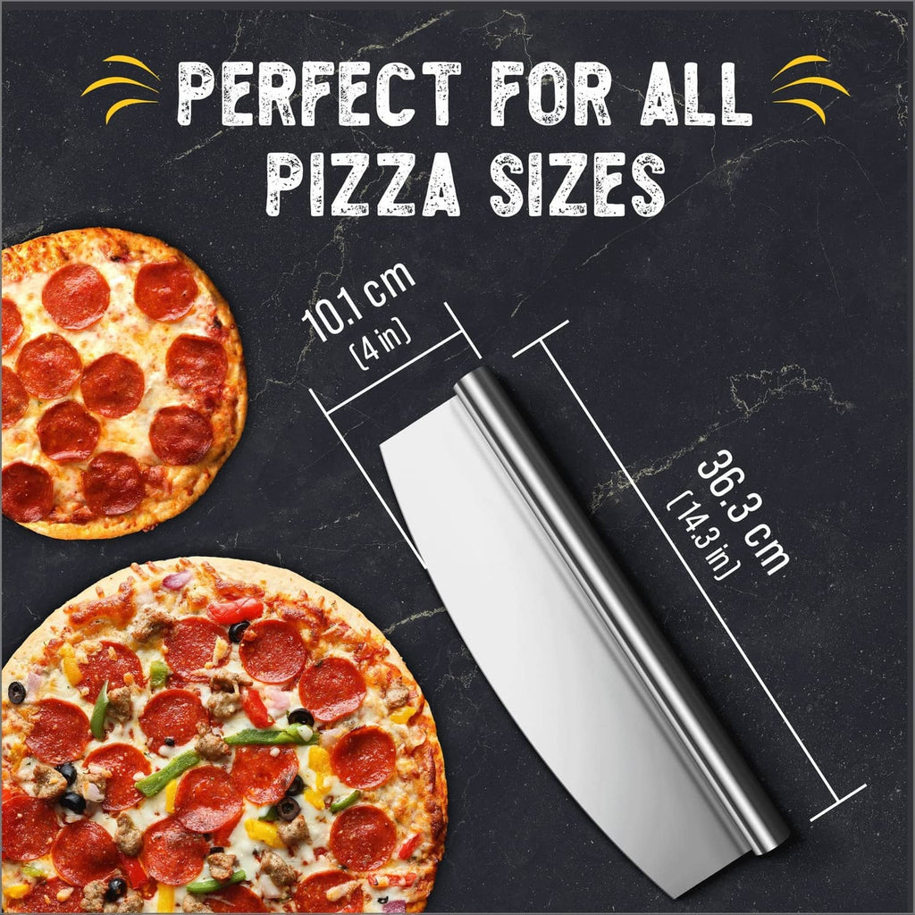14-inch stainless steel pizza rocker cutter for all pizza sizes, wide blade