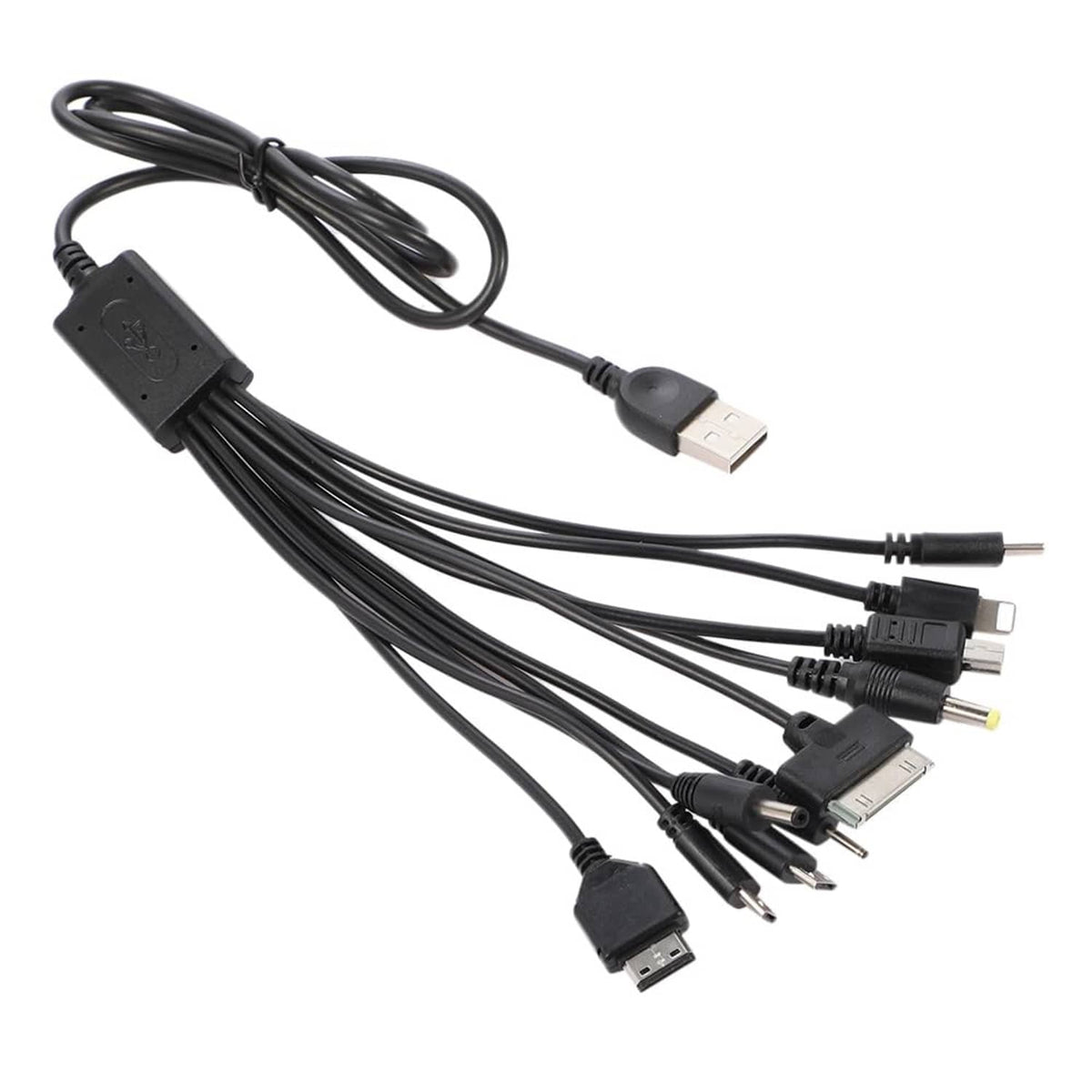 Black multi-charging cable bundle with USB and mixed plug adapters