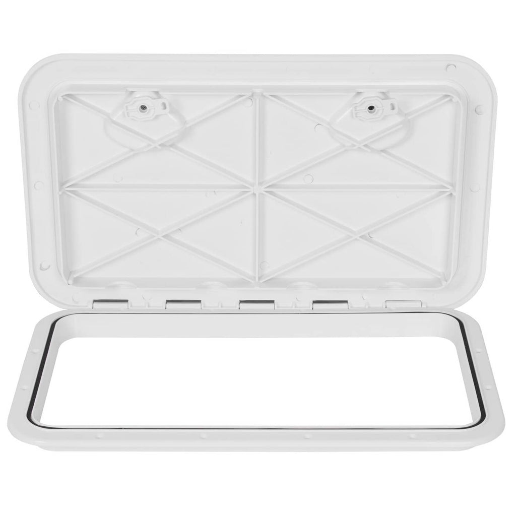 White boat deck hatch lid underside with latch area and panel supports
