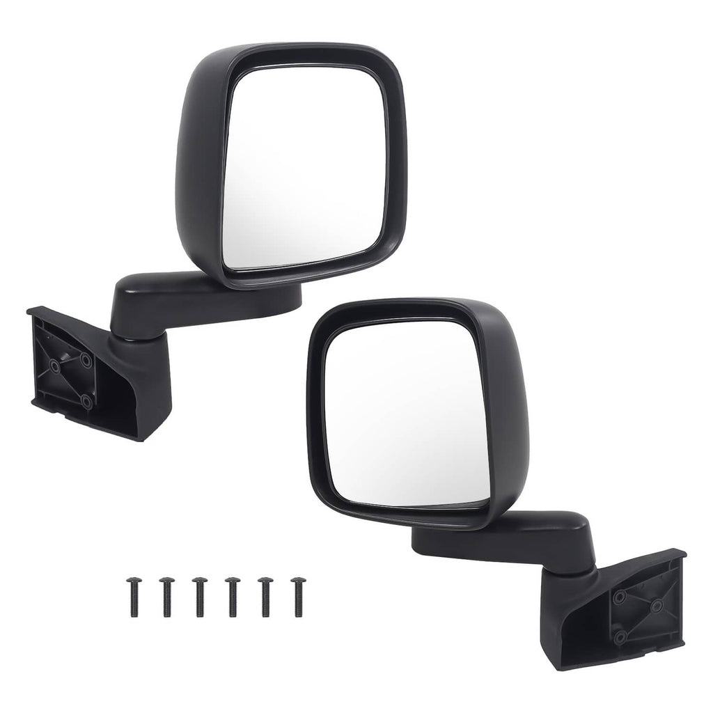 Pair of black manual folding side view mirrors with rectangular glass panels