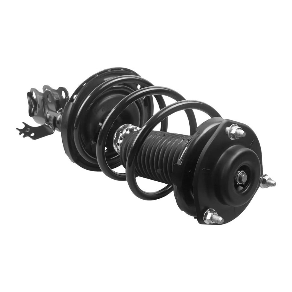 Black front strut shock absorber pair angled view with coil springs