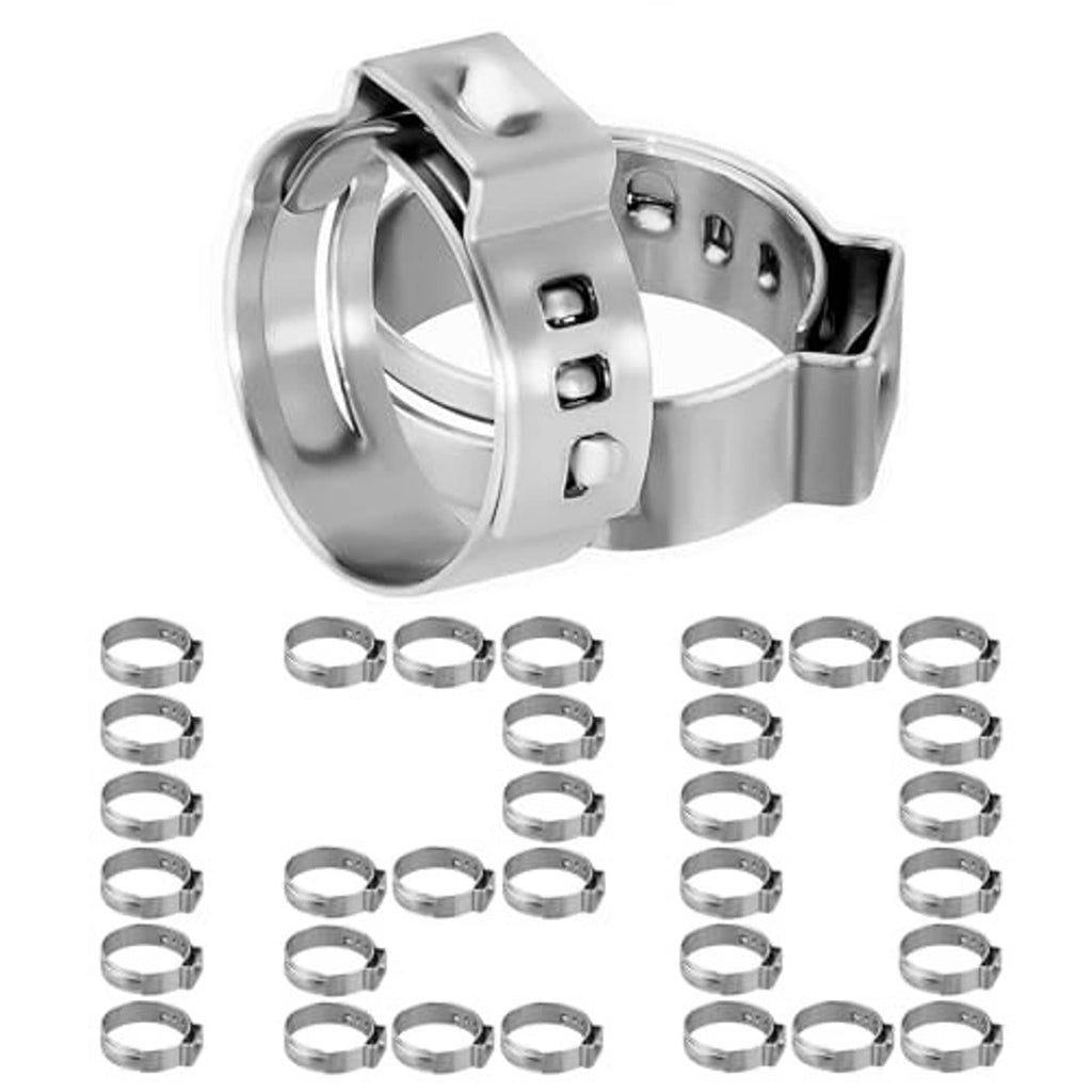 Stainless steel single-ear hose clamp rings, 3/4 in (19.4–22.6 mm), set of 120