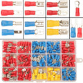 Insulated spade crimp terminals kit, red blue and yellow with metal connector ends