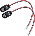 9V battery snap cable with two black holders and two PH2.0 2-pin connectors, red/black leads