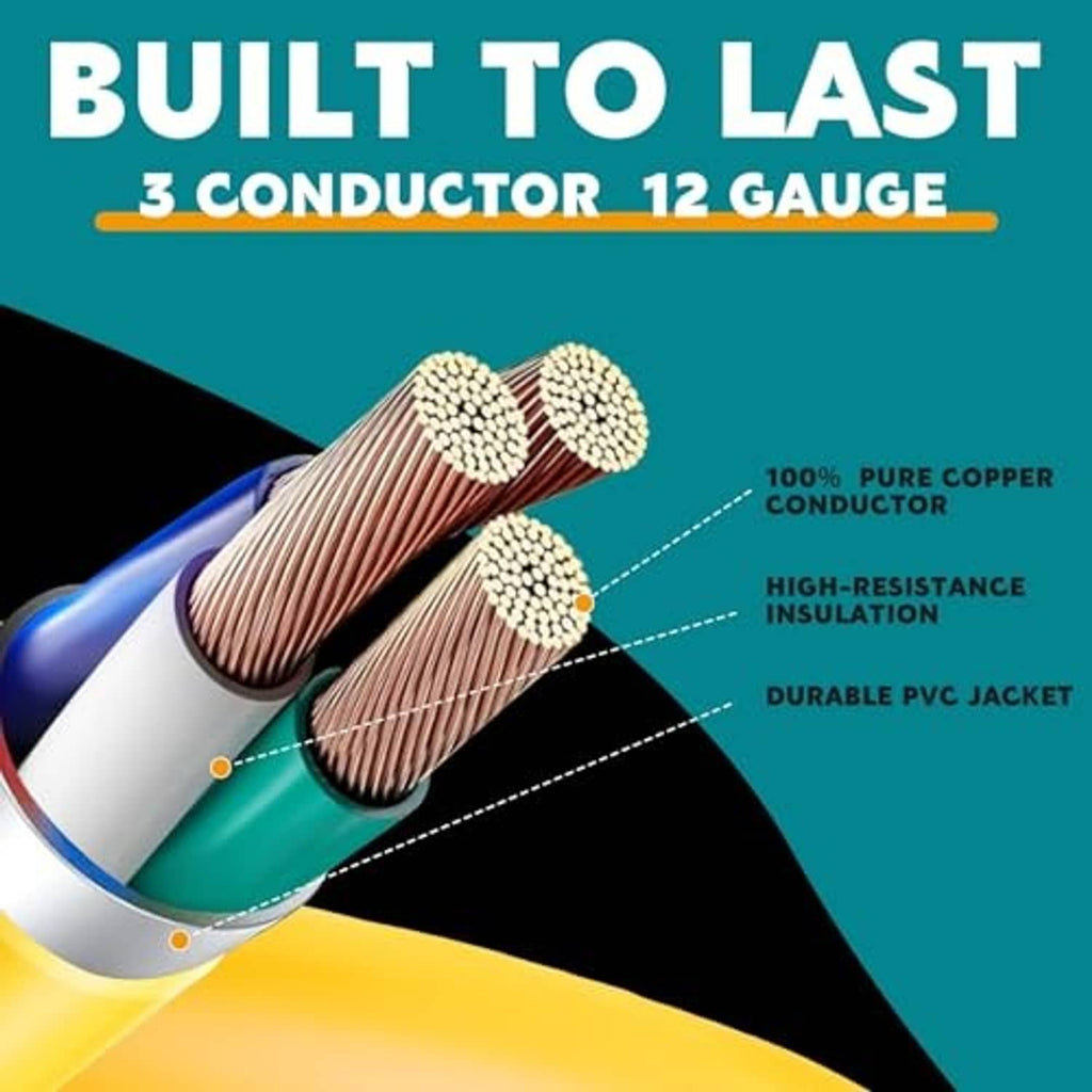 Cutaway of 12-gauge 3-conductor generator cord with copper strands and PVC jacket