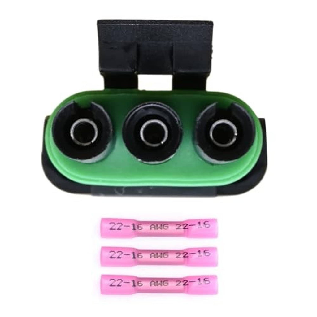 Throttle position sensor connector pigtail, green base with three round terminal sockets