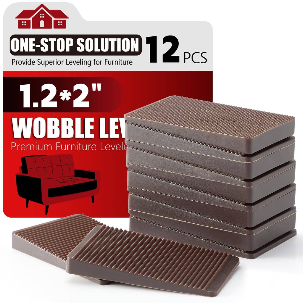 Brown ribbed rubber furniture leveler wedges, 12-piece kit