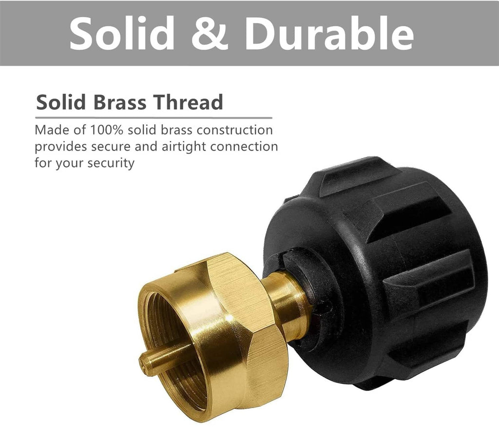 Brass-thread solid LP gas refill adapter with black plastic connector