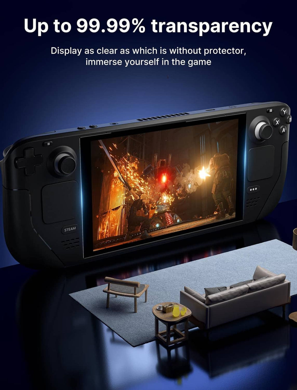 Handheld console screen protector with high transparency over game graphics