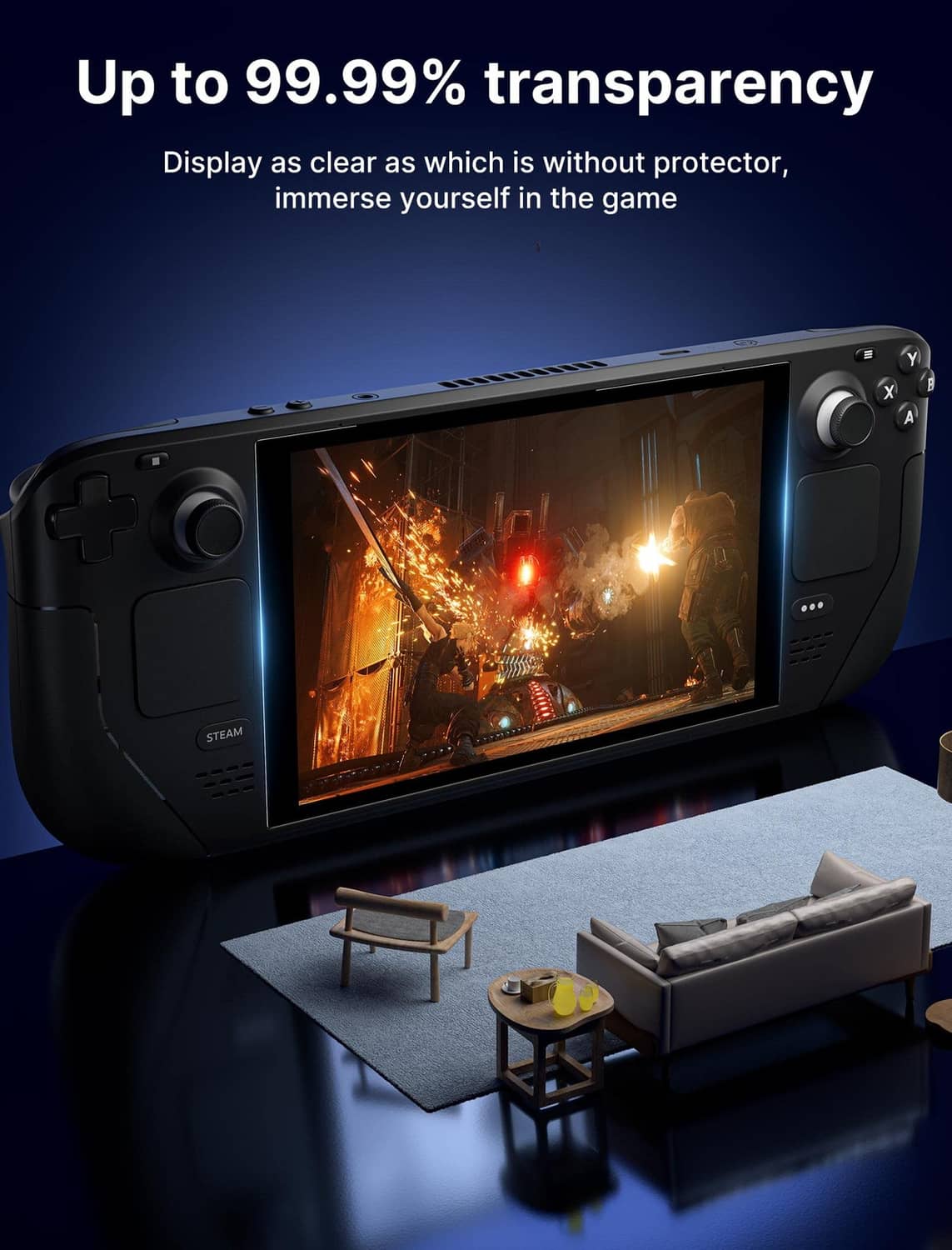 Handheld console screen protector with high transparency over game graphics