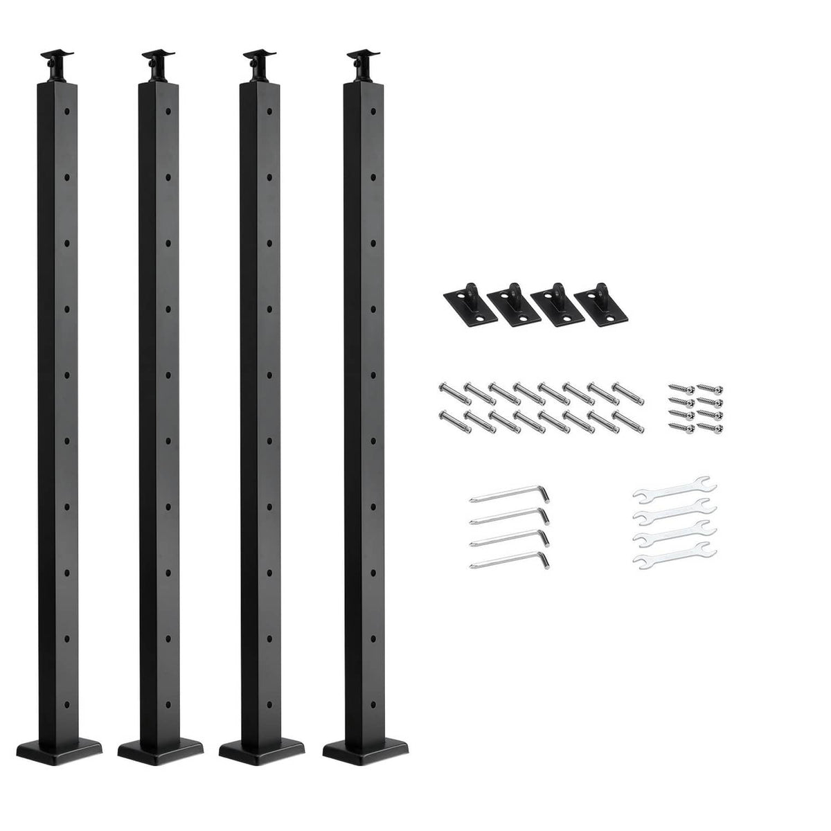 4-pack black cable railing posts with horizontal holes and caps