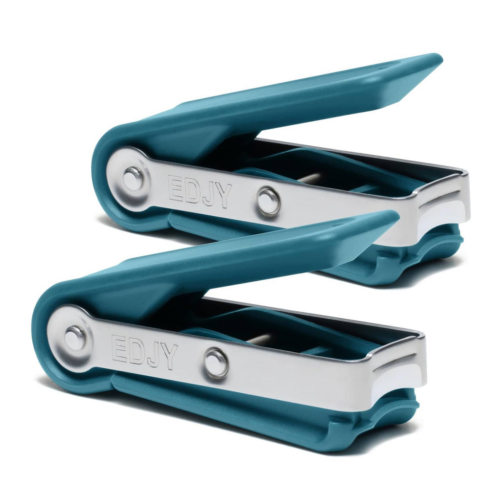 Blue and silver EDJY stainless steel fingernail cutters, 2-pack, ergonomic lever