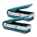 Blue and silver EDJY stainless steel fingernail cutters, 2-pack, ergonomic lever