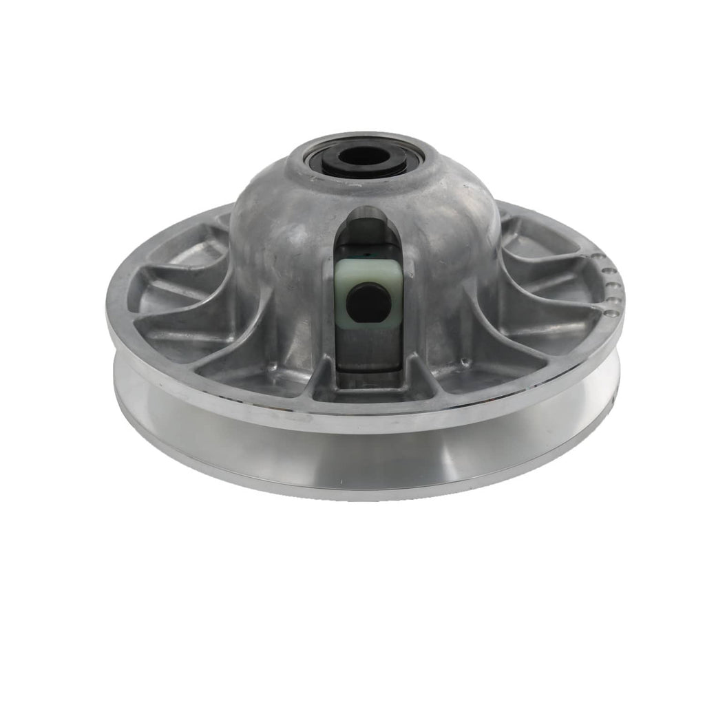 Secondary driven clutch sheave, silver metal with central bearing opening and damper rail