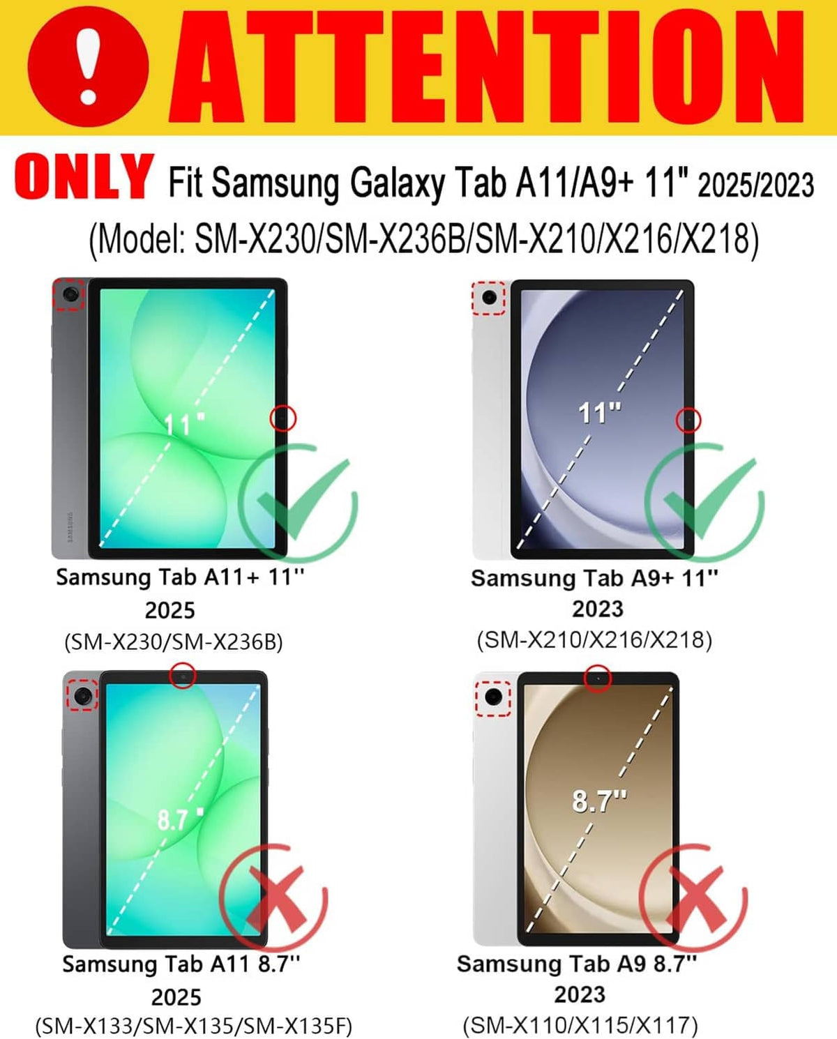 Touchpad keyboard case compatibility view for 11-inch Samsung tablet models