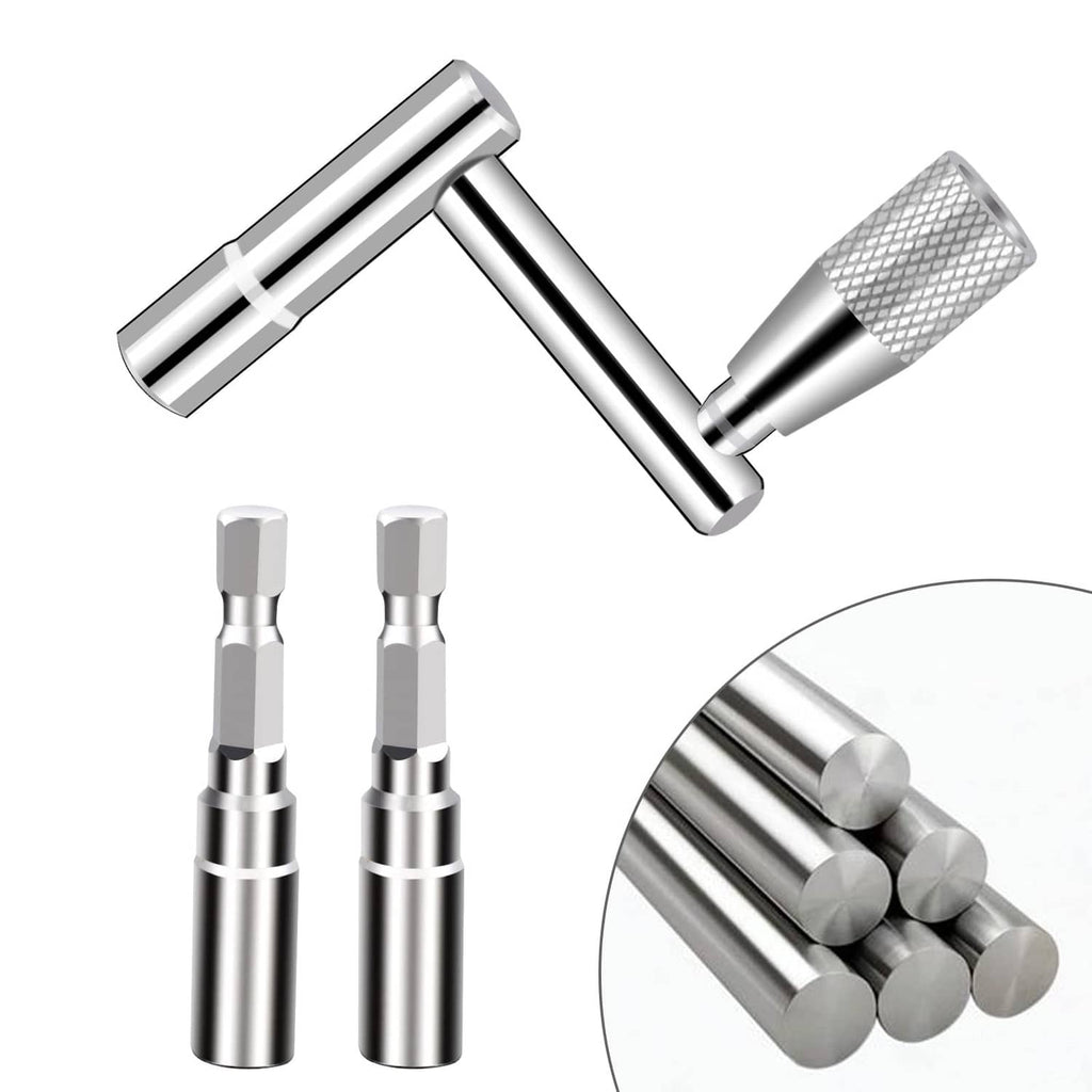 Drum tuning key with two drill bits; close-up of hex and socket tips