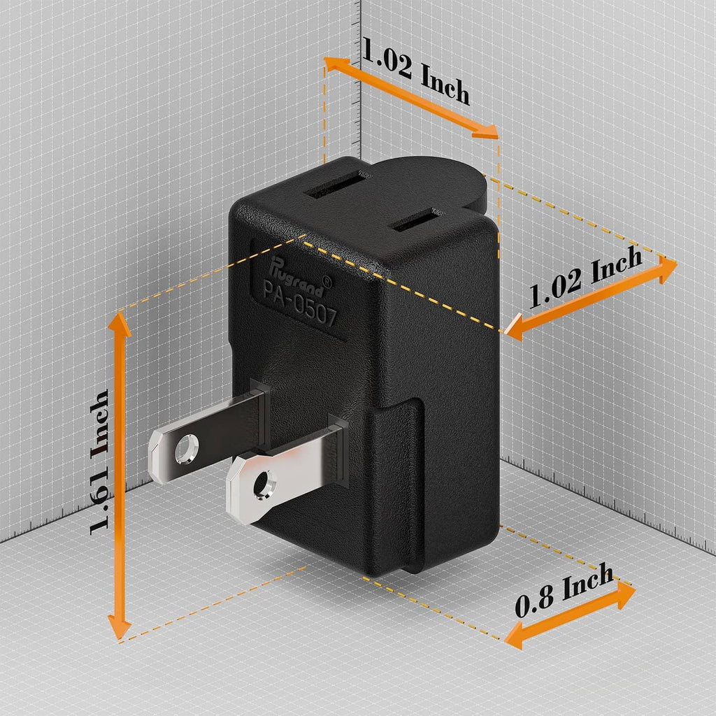 Black compact 2-prong right-angle AC adapter with upward angled pins