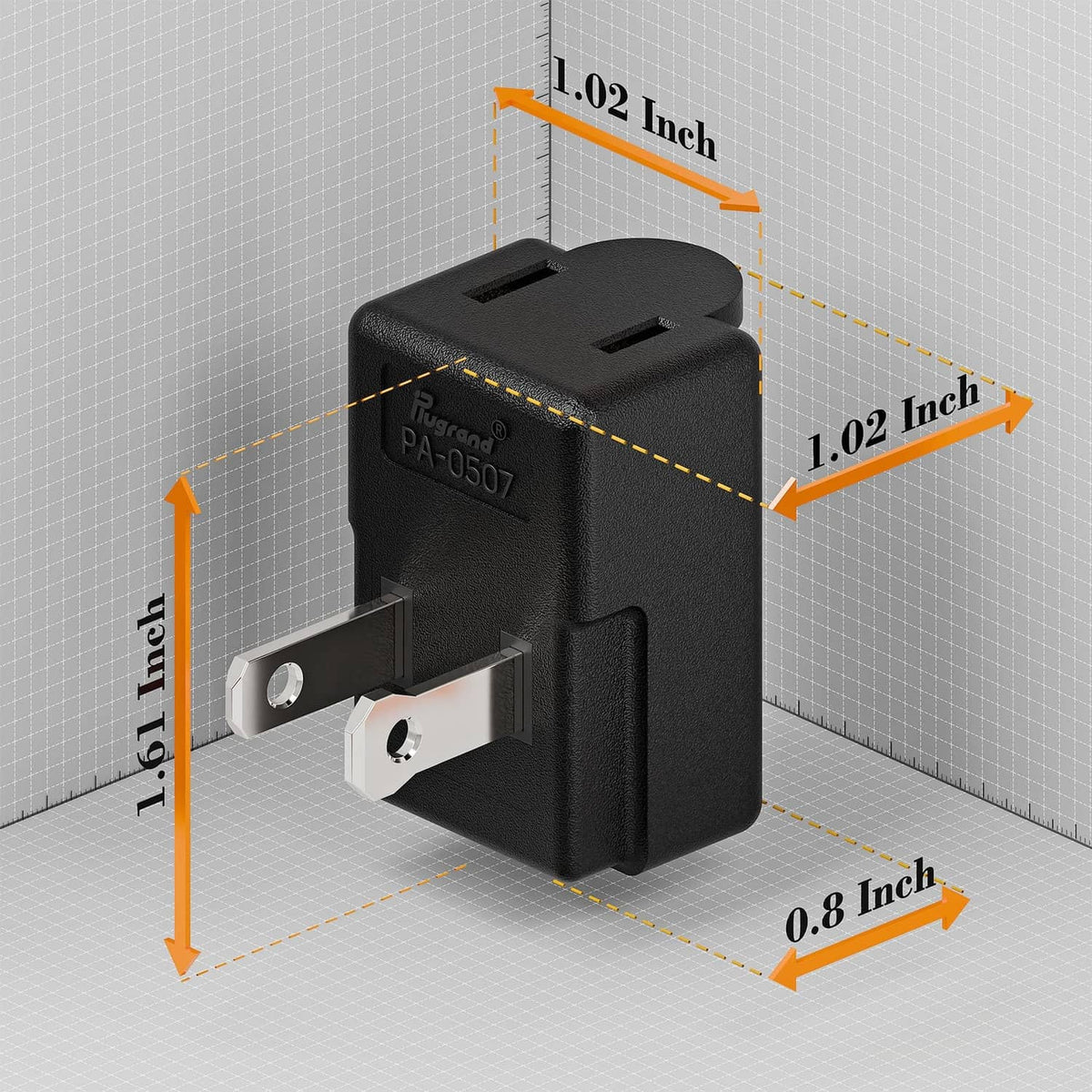 Black compact 2-prong right-angle AC adapter with upward angled pins