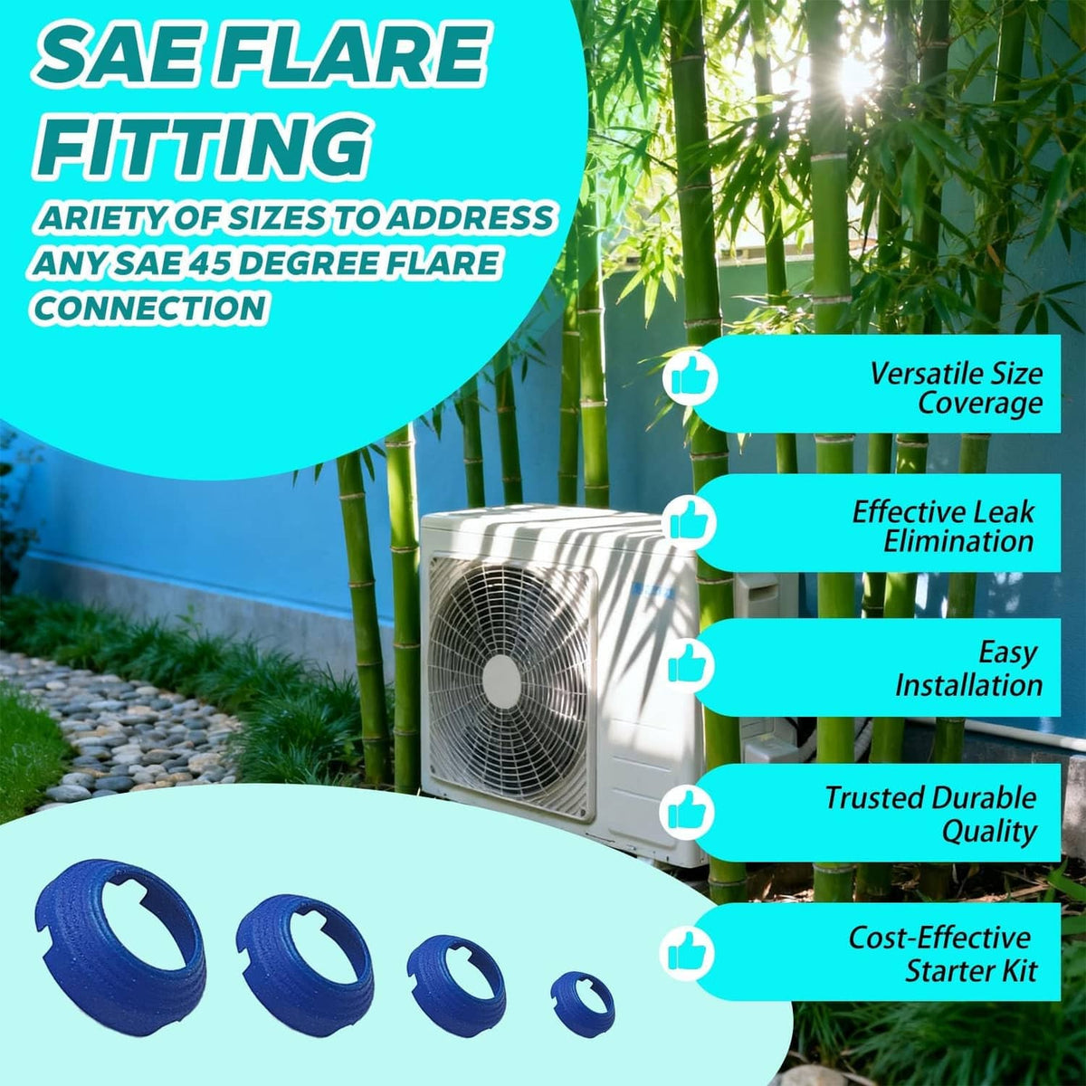 Blue SAE flare seal starter kit with multiple sealing rings