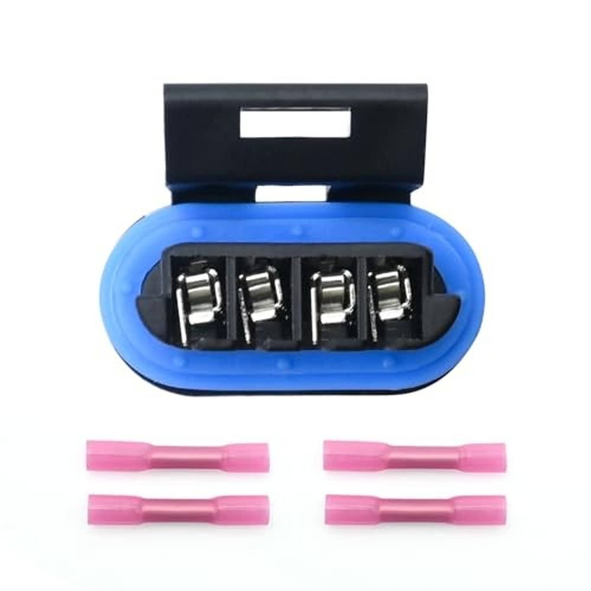 Electronic throttle body connector set with blue housing and pink terminal sleeves
