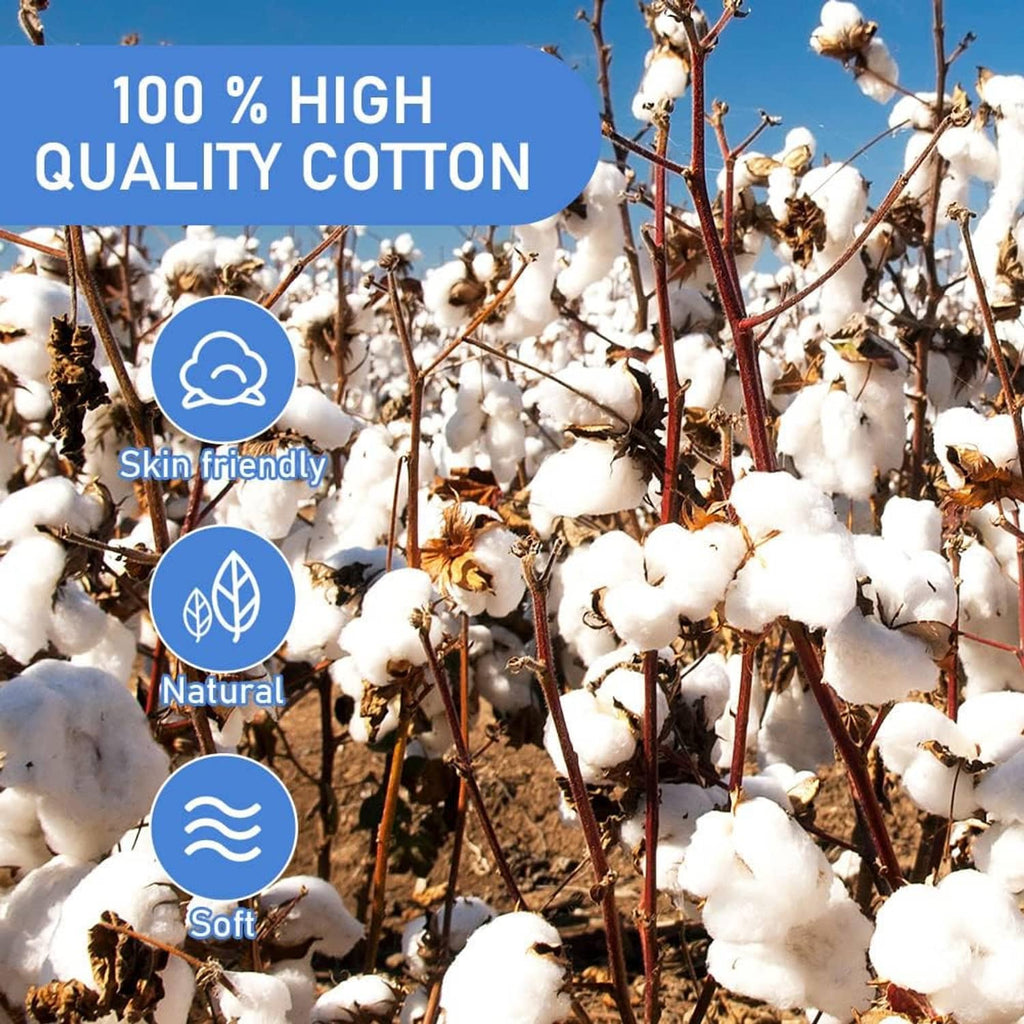 Cotton handkerchief fabric scene with soft natural cotton and icon badges