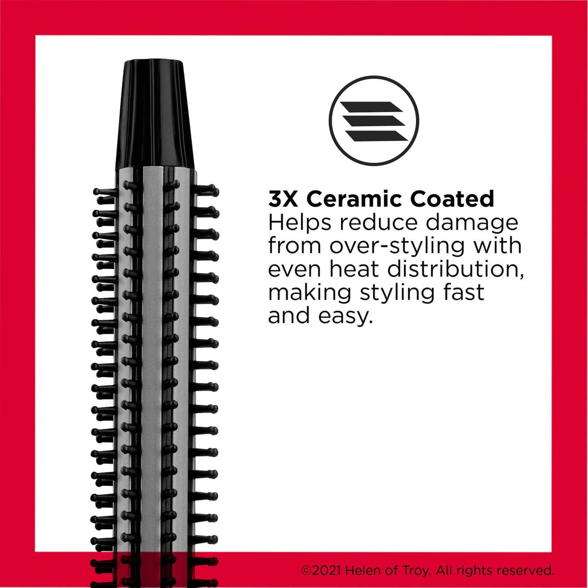 Black curling brush iron with vented barrel and bristles, shown in upright view