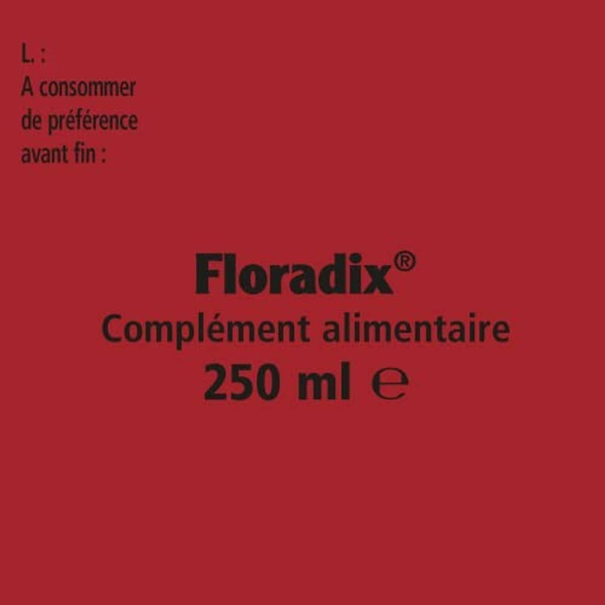 Floradix 250 ml dietary supplement label on red carton front