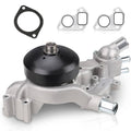 Water pump with thermostat, silver housing with black cover and mounting gasket pieces