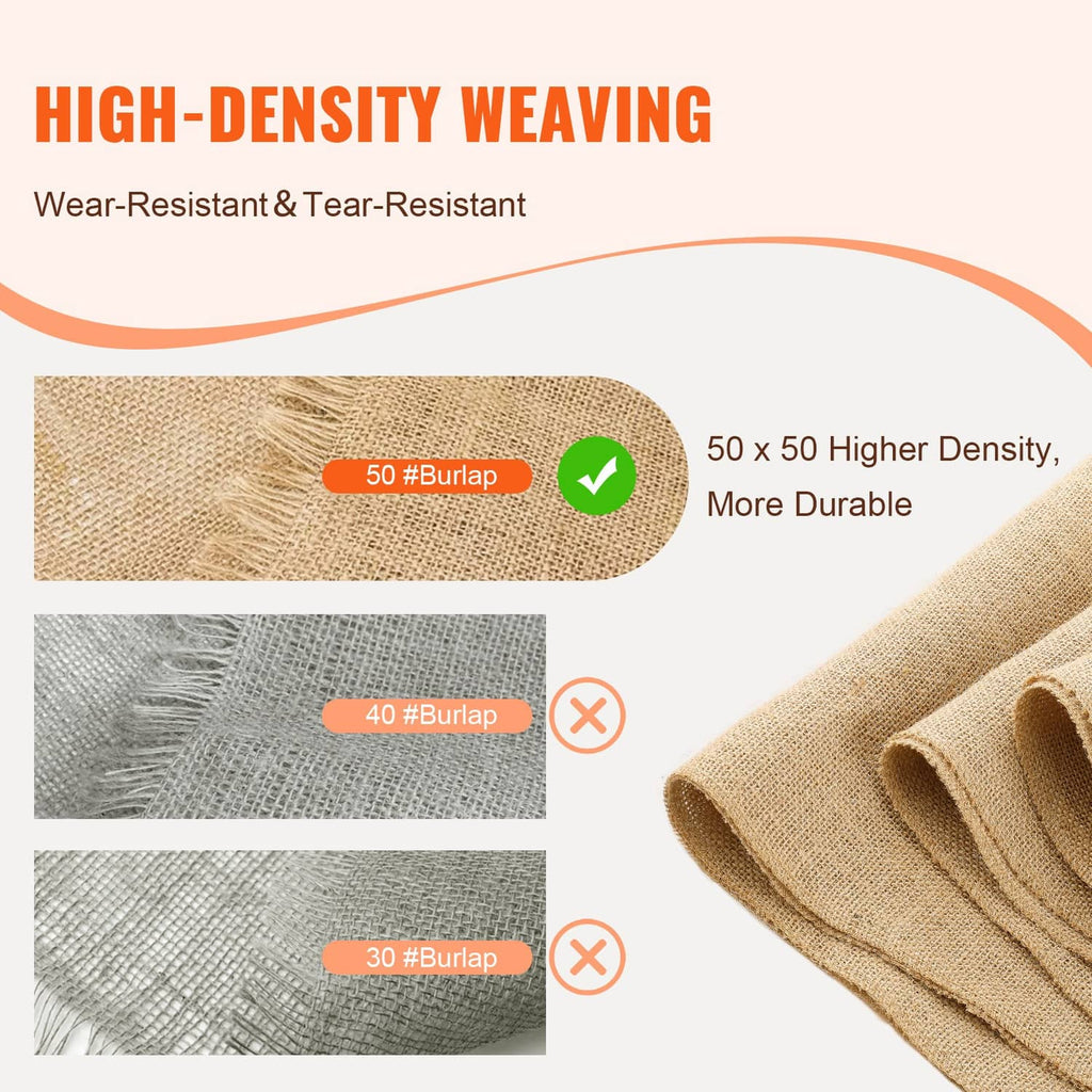 Woven natural burlap fabric roll and folded strip showing tight texture