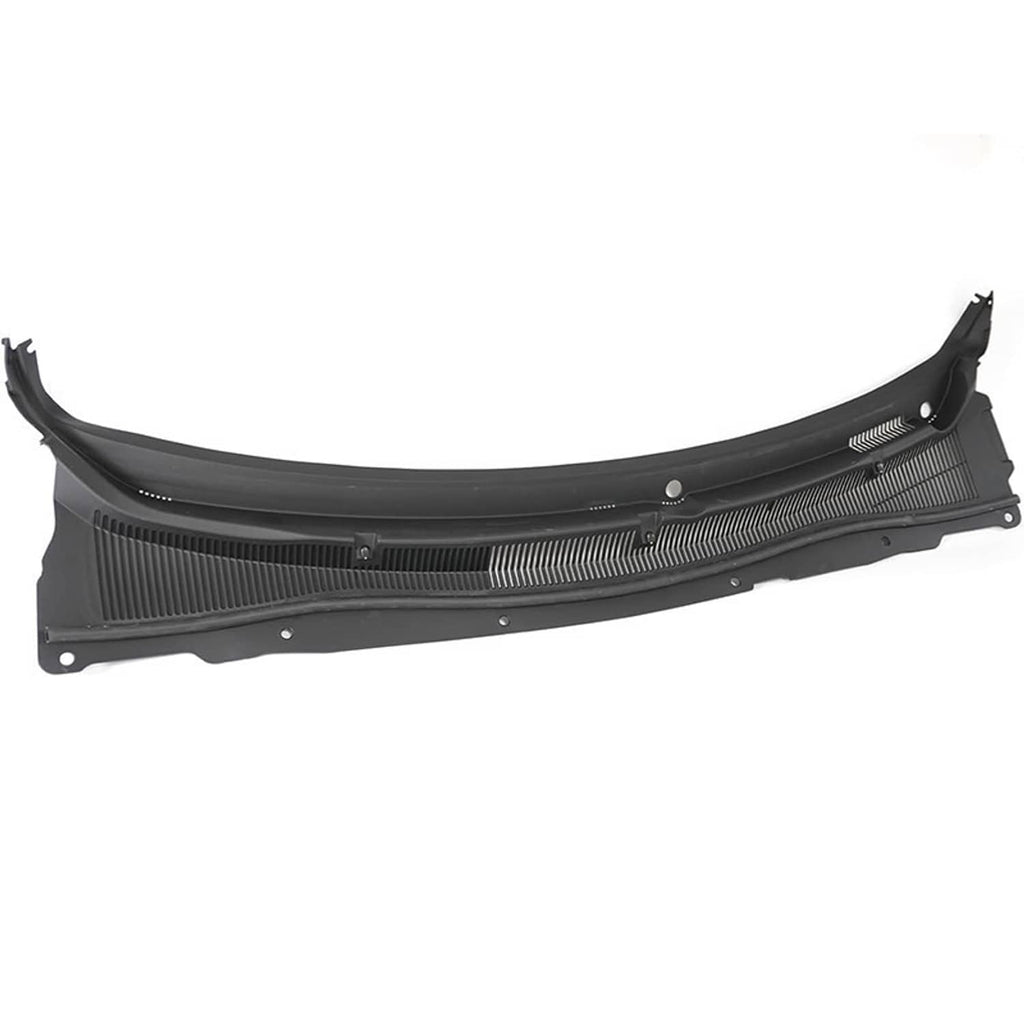 Front windshield wiper cowl cover panel in black with vented grille and mounting holes