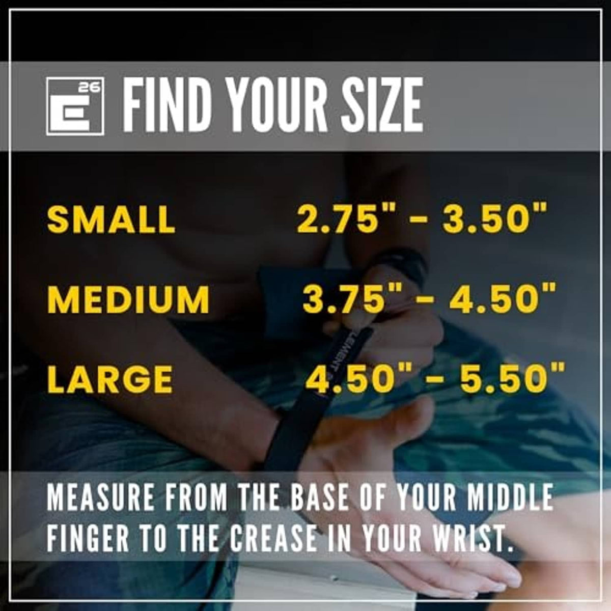 Hand grip size chart for small, medium, and large wrist sizes