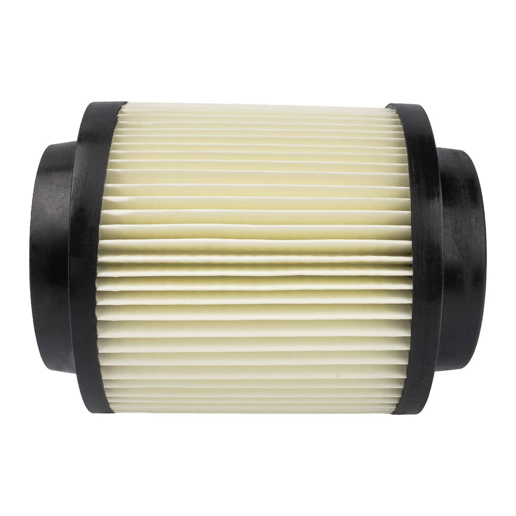 Cylindrical air filter with horizontal pleated paper element and black rubber housings