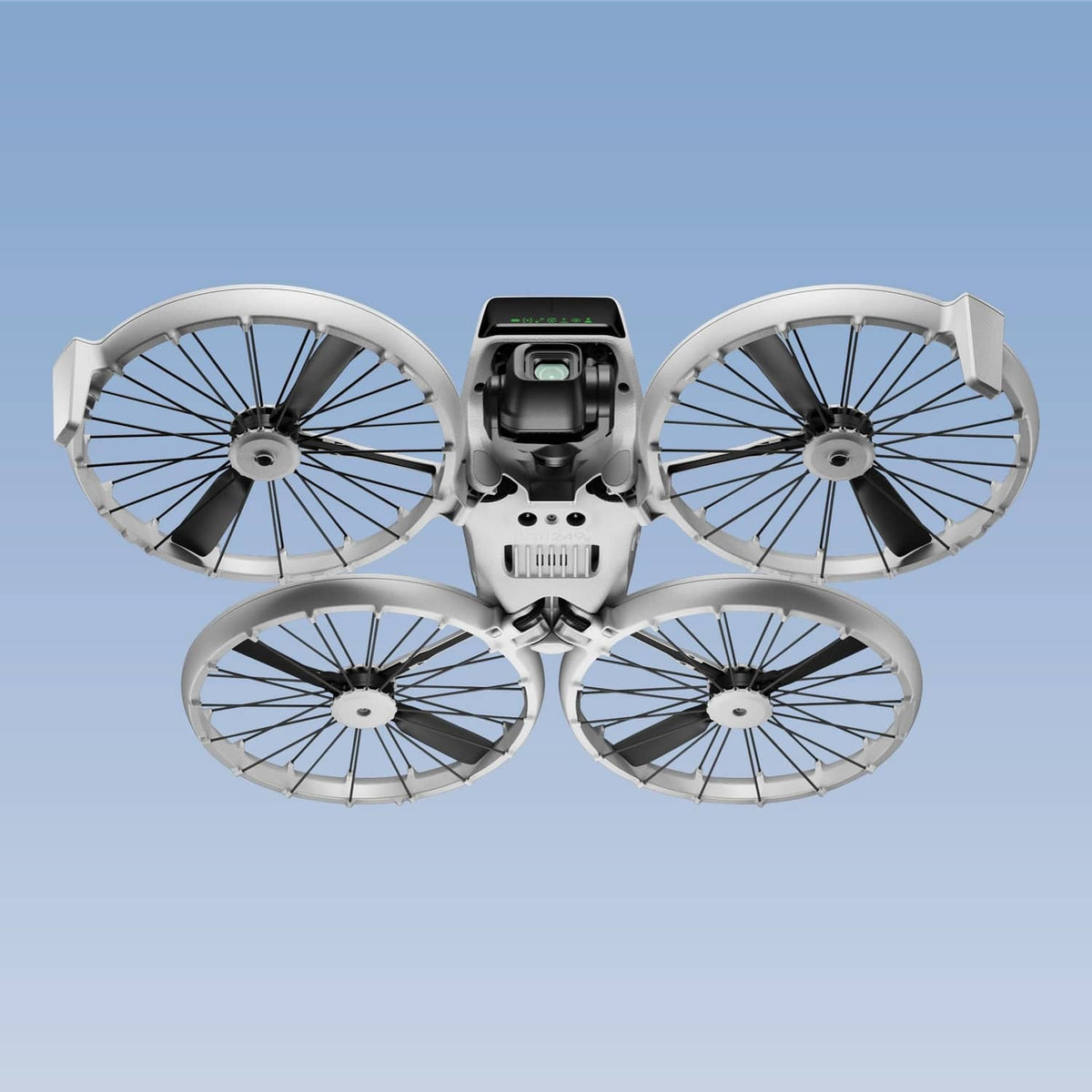 DJI Flip drone with four white propellers installed, replacement blade assembly