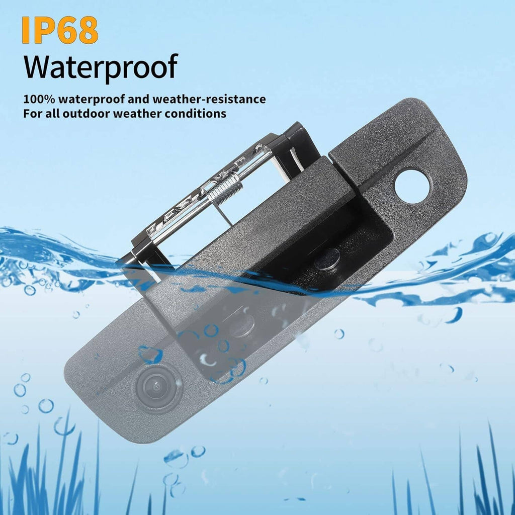Waterproof black tailgate handle backup camera with built-in lens