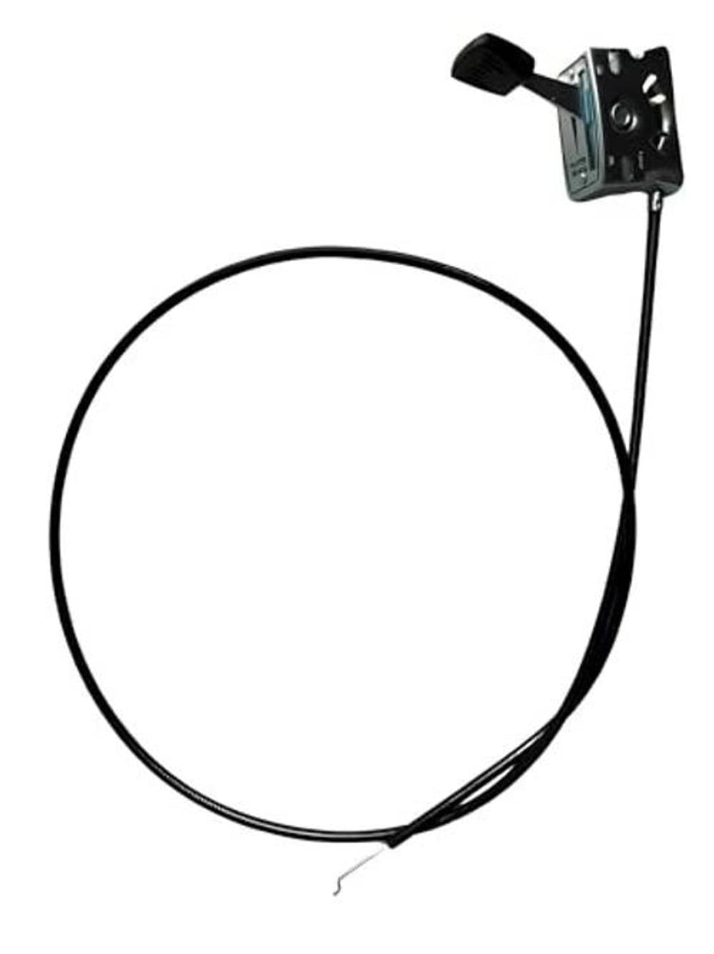 Universal throttle cable with black outer wire loop and metal mounting bracket