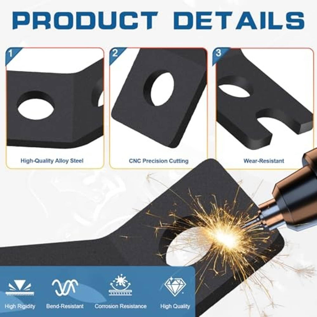 Detail graphic of black alloy mounting brackets with circular holes and curved mounting arms