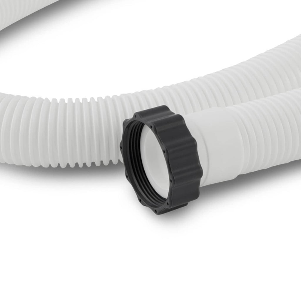 White ribbed hose segment with black threaded connector collar