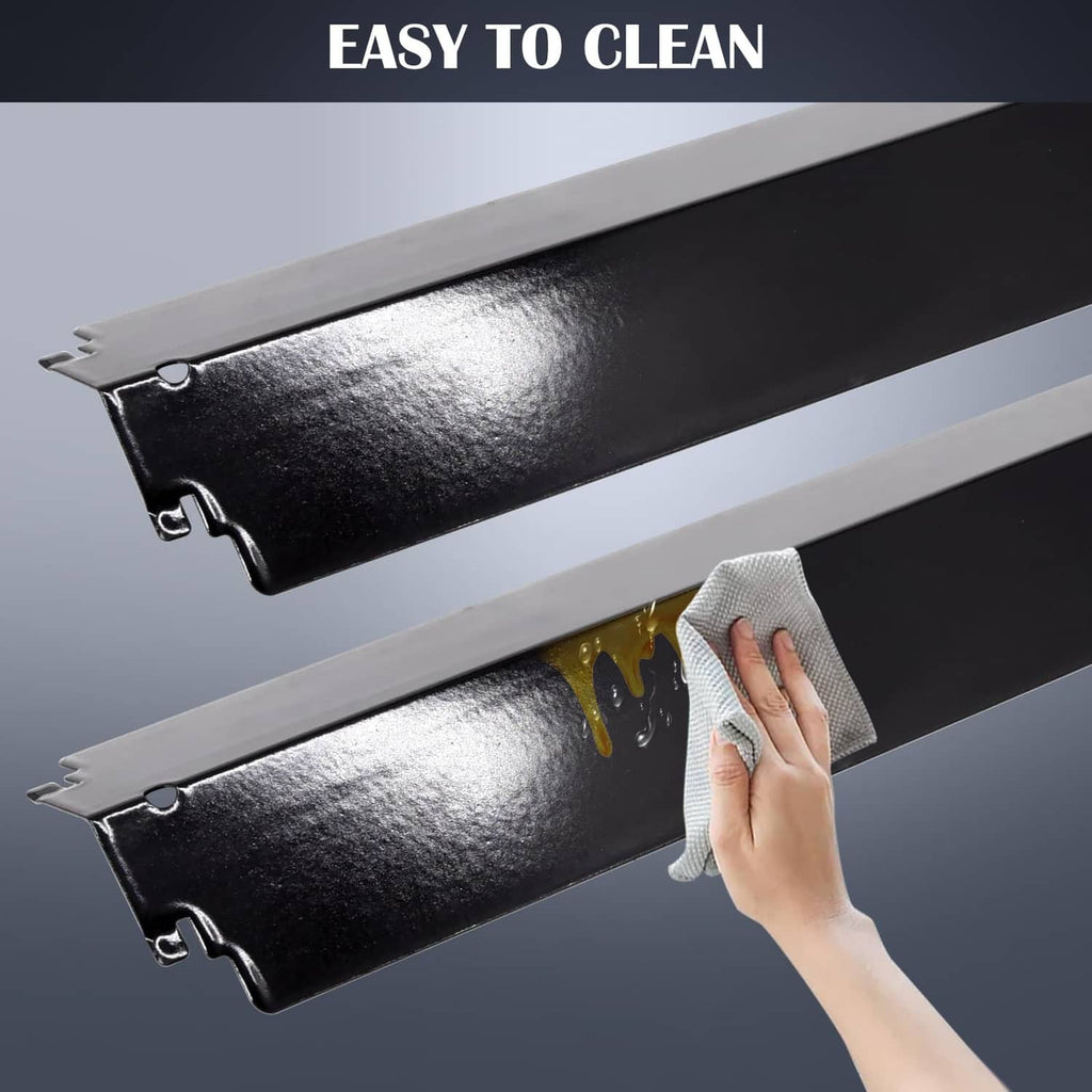 Black heat plate pair with metal end brackets, wiped clean with cloth
