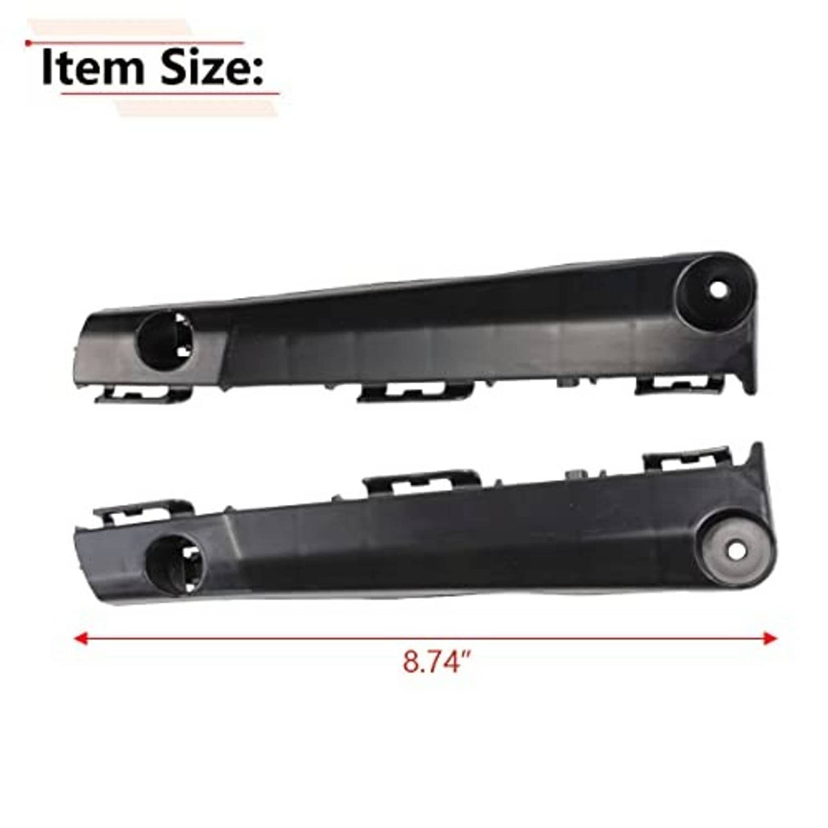 Front bumper bracket set, 8.74 in long: black plastic beams with end mounting holes