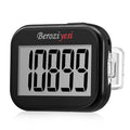 Black 3-axis pedometer step counter with large digital screen and side clip