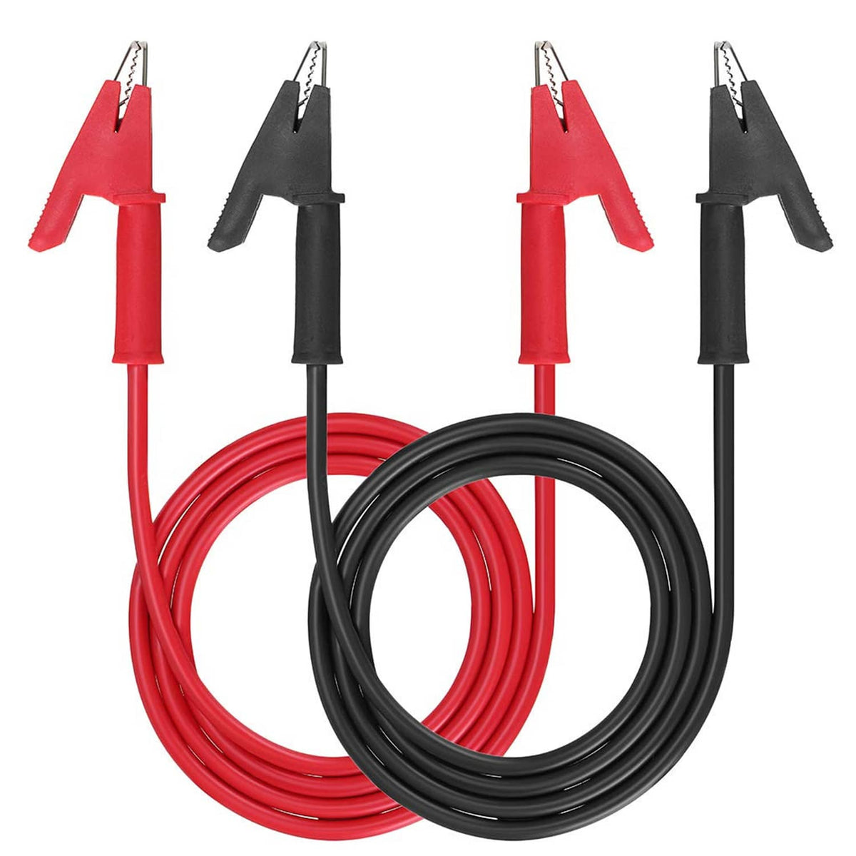 Red and black insulated test leads with alligator crocodile clips and metal pin tips