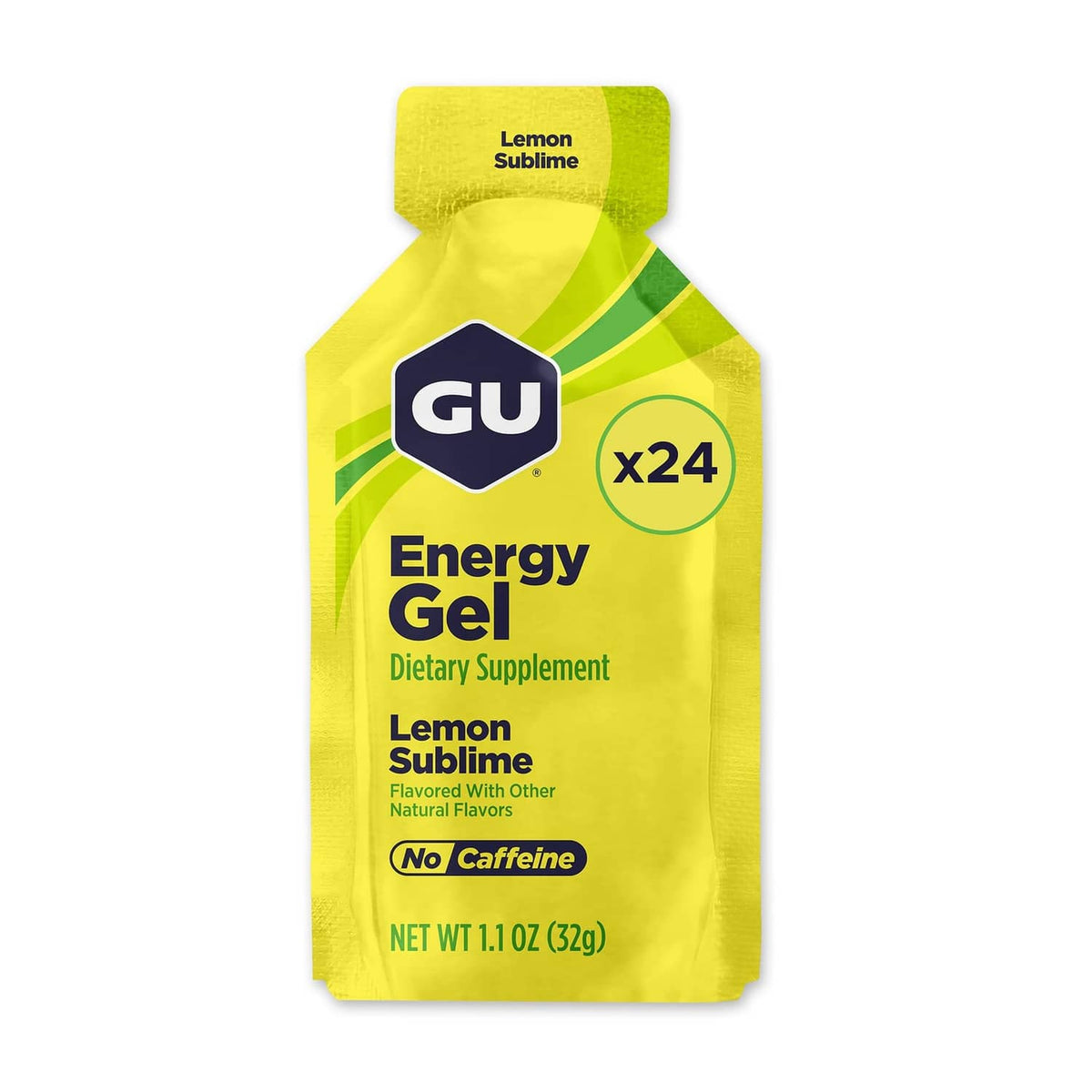 GU Energy Gel packet, Lemon Sublime flavor, x24 count, no caffeine
