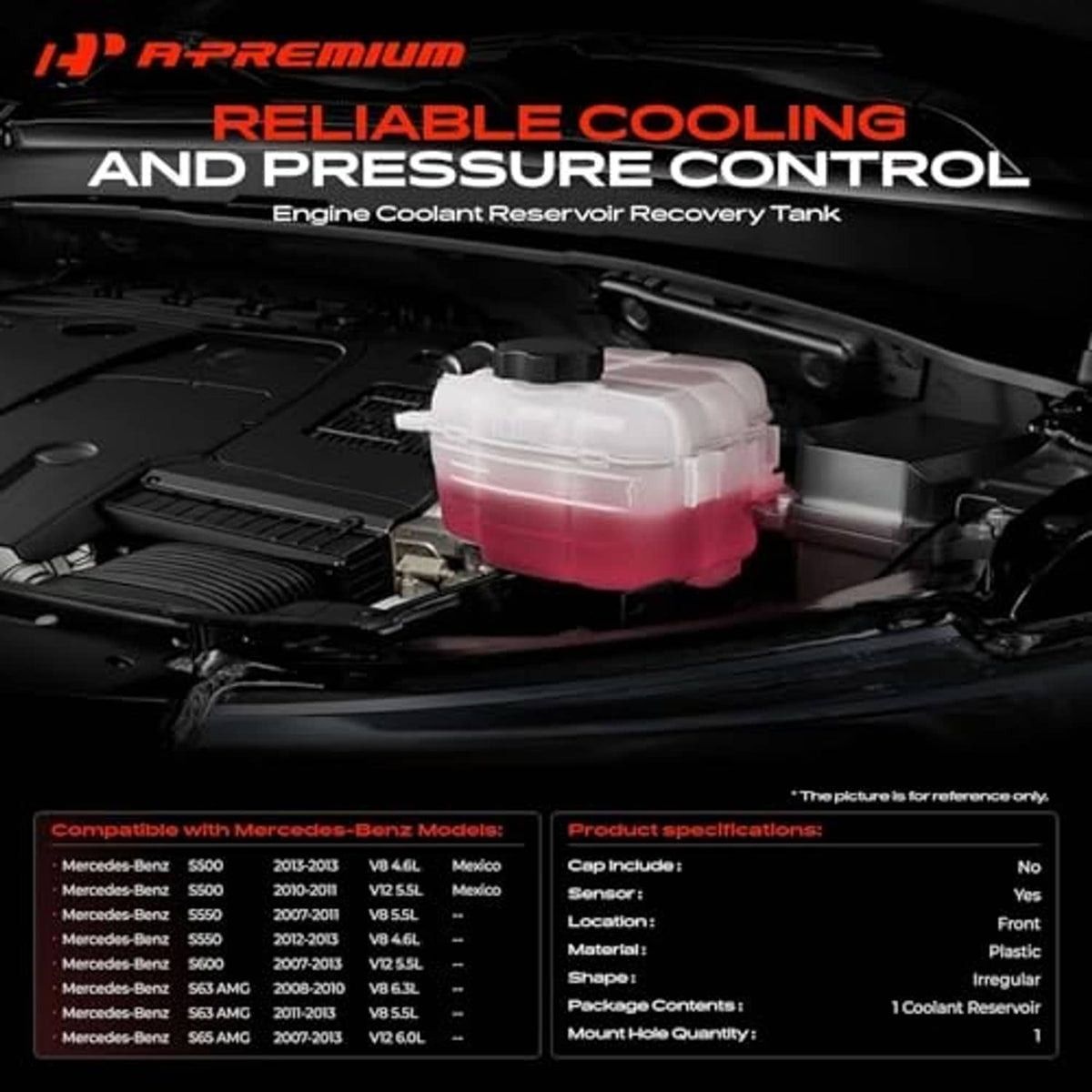 Engine coolant reservoir recovery tank with sensor, translucent reservoir with red fluid