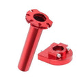 Red motorcycle quick-twist throttle grip with round clamp base and center bore